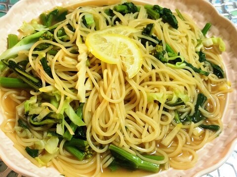 塩レモンと油菜のフライパンで簡単春パスタ